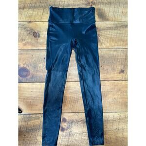 Womens Spanx Black Metallic Shiny Tummy Control Leggings WITH FLAW Size‎ Medium